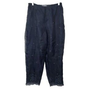 Appraisal Pants Womens 10 Black Silk Lined Dress Beaded Embellished Chiffon